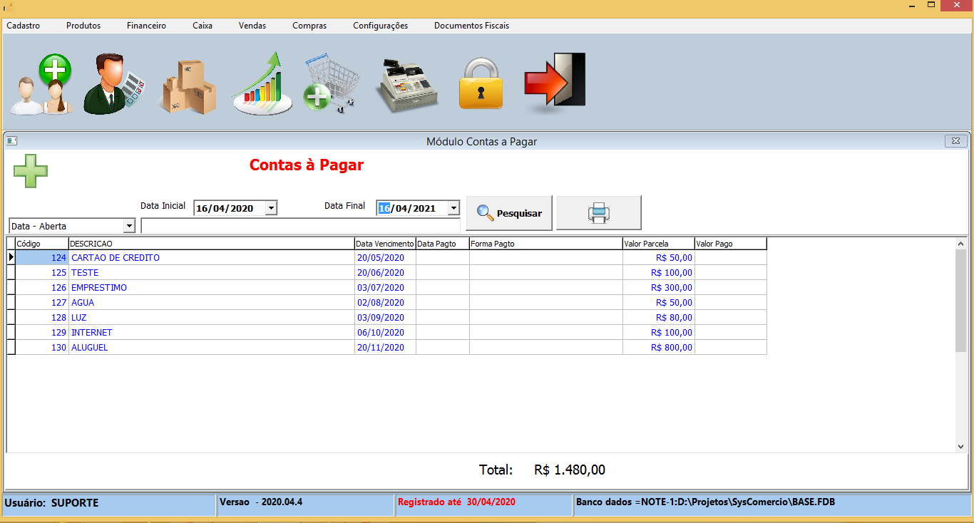 CONTAS A PAGAR SYSCOMERCIO