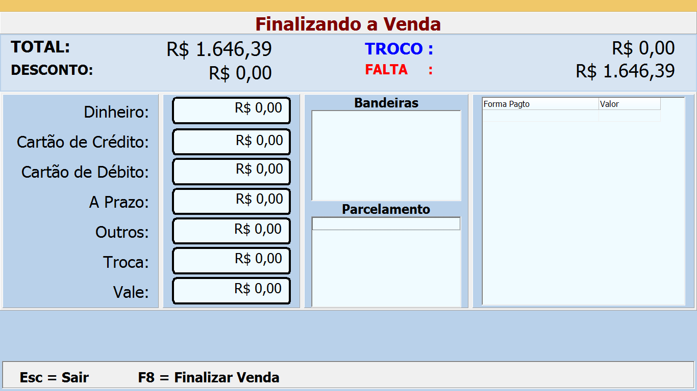 TELA FINALIZANDO VENDA SYSCOMERCIO NFCe