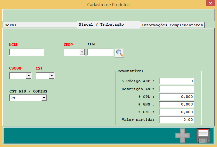 CADASTRO DE PRODUTOS TRIBUTAÇÃO SYSCOMERCIO