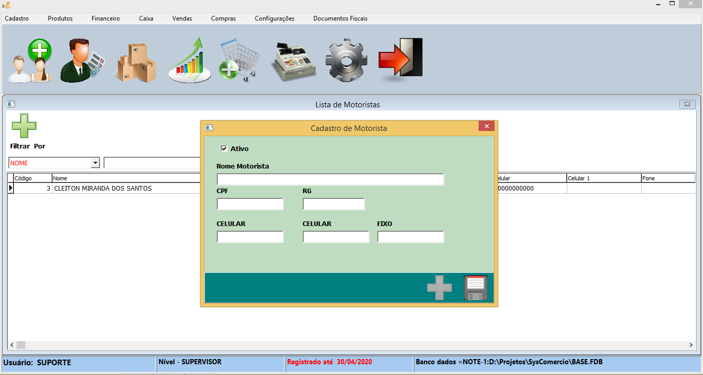 CADASTRO DE MOTORISTAS SYSCOMERCIO